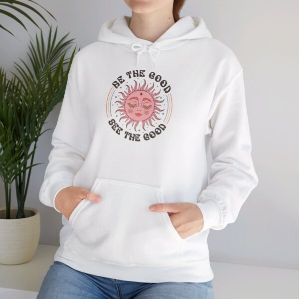 “Be the Good, See the Good” Hoodie – Boho Sun Design