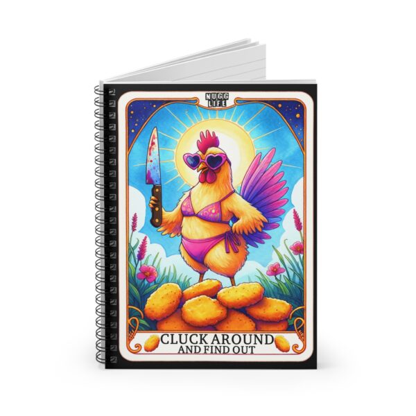 Cluck Around and Find Out Chicken Notebook – Bikini Chicken with Knife and Nuggets Spiral Journal - Image 3