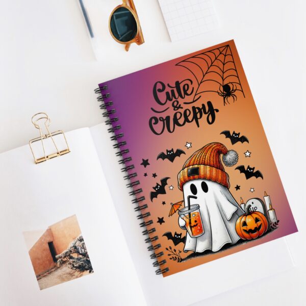 Cute but Creepy Ghost Notebook – Adorable Ghost with Iced Coffee and Bats Spiral Journal - Image 5