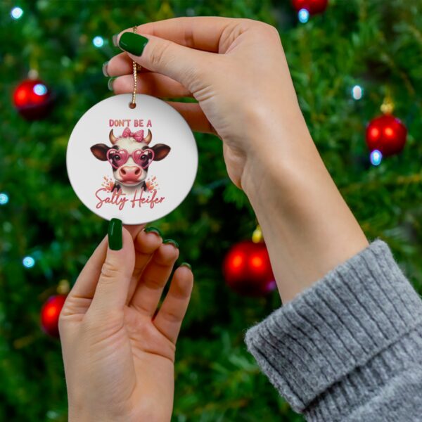 Don’t Be a Salty Heifer - Cute Cow with Pink Heart Glasses Christmas Ornament - Image 4