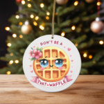 Don’t Be a Twatwaffle – Girly Cartoon Waffle Christmas Ornament