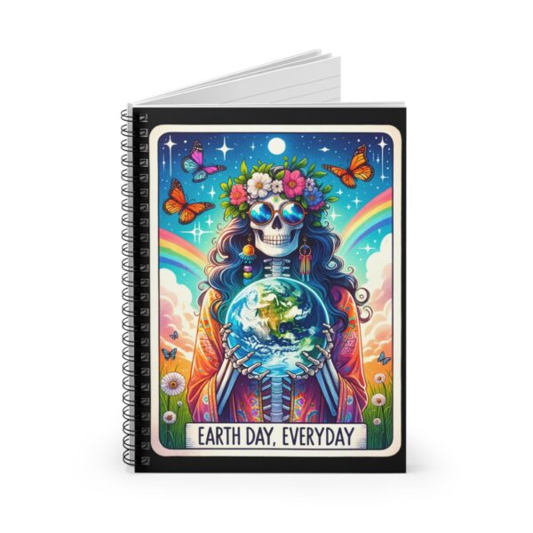 Earth Day Everyday Tarot Skeleton Notebook – Eco-Friendly Spiral Journal with Hippie Vibes - Image 3