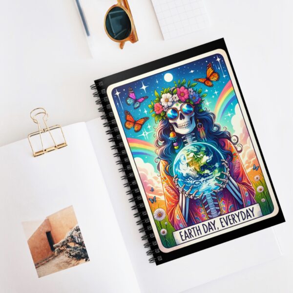 Earth Day Everyday Tarot Skeleton Notebook – Eco-Friendly Spiral Journal with Hippie Vibes - Image 5