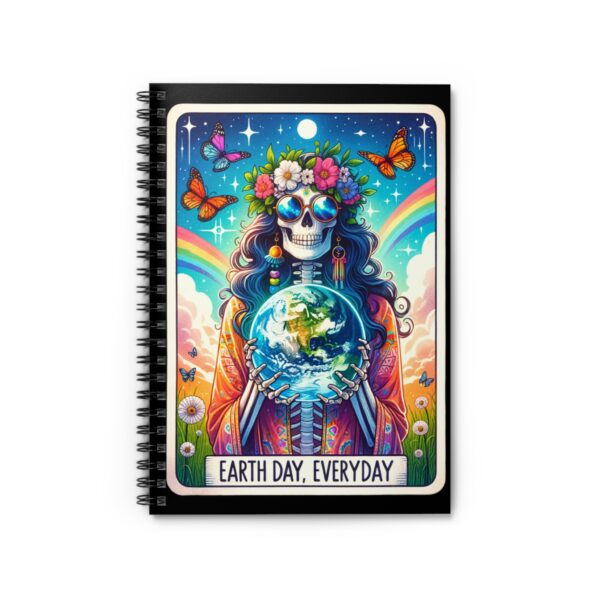 Earth Day Everyday Tarot Skeleton Notebook – Eco-Friendly Spiral Journal with Hippie Vibes - Image 2