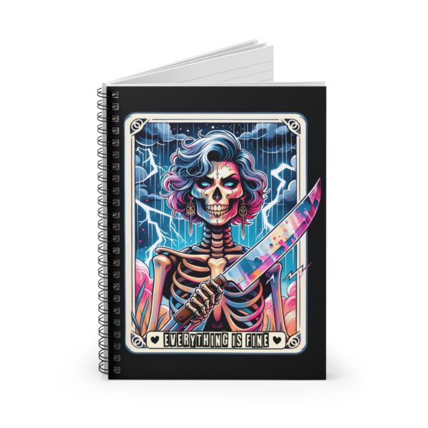 Everything Is Fine Skeleton Notebook – Female Skeleton with Large Knife Spiral Journal - Image 3