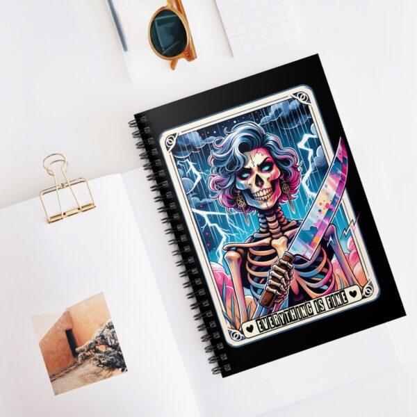 Everything Is Fine Skeleton Notebook – Female Skeleton with Large Knife Spiral Journal - Image 5