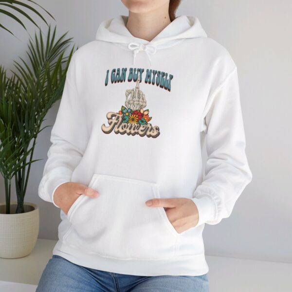 "I Can Buy Myself Flowers" Hoodie – Skeleton Hand & Floral Middle Finger Design - Image 5