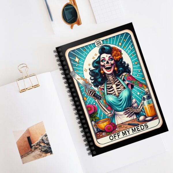 Off My Meds Skeleton Notebook – Crazy Female Skeleton with Knife Spiral Journal - Image 5