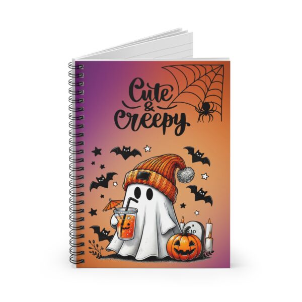 Cute but Creepy Ghost Notebook – Adorable Ghost with Iced Coffee and Bats Spiral Journal - Image 3