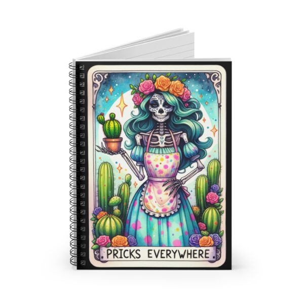 Pricks Everywhere Skeleton Notebook – Quirky Cactus-Themed Spiral Journal with Moon and Stars - Image 3