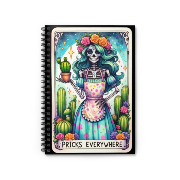 Pricks Everywhere Skeleton Notebook – Quirky Cactus-Themed Spiral Journal with Moon and Stars - Image 2