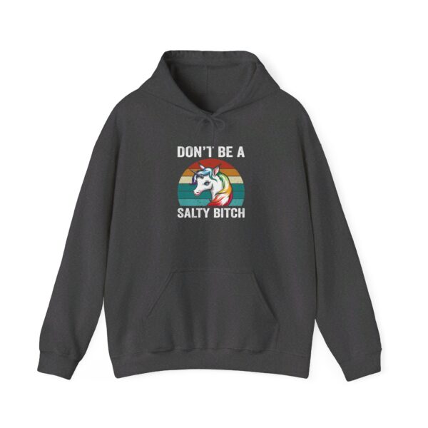 "Don't Be A Salty Bitch" Hoodie – Rainbow Striped Unicorn Design - Image 10