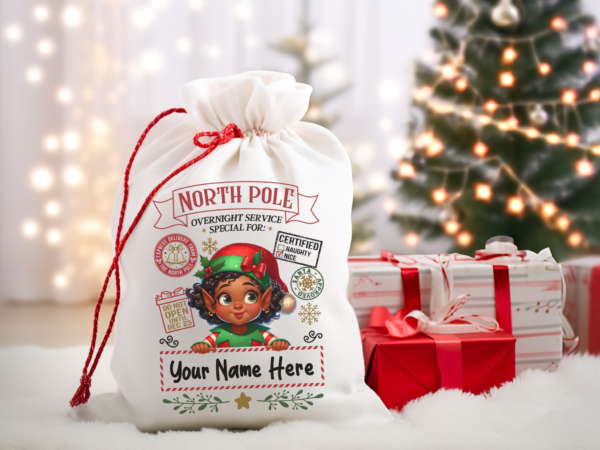 Personalized Santa Sack – North Pole Express Delivery Bag for Christmas Gifts - Girl Elf 1 - Image 3