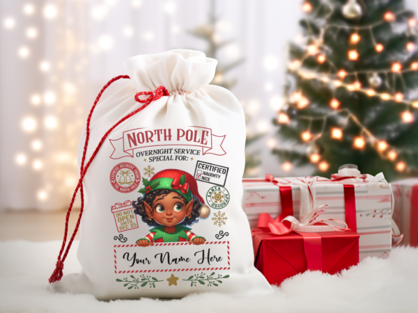 Personalized Santa Sack – North Pole Express Delivery Bag for Christmas Gifts - Girl Elf 1 - Image 5