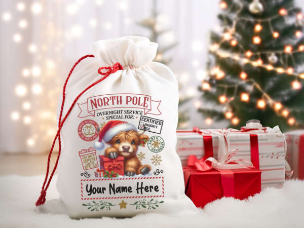 Personalized Santa Sack – North Pole Express Delivery Bag for Christmas Gifts - Cow - Image 3