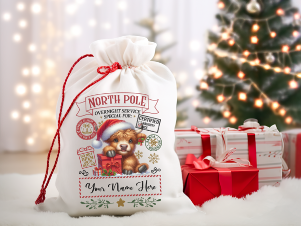 Personalized Santa Sack – North Pole Express Delivery Bag for Christmas Gifts - Cow - Image 5