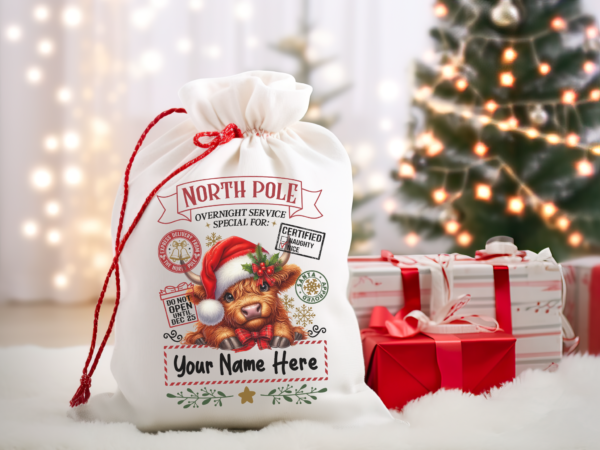 Personalized Santa Sack – North Pole Express Delivery Bag for Christmas Gifts - Cow 1 - Image 3