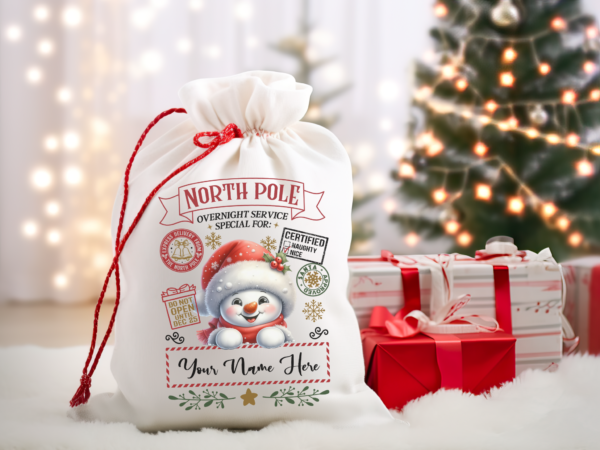 Personalized Santa Sack – North Pole Express Delivery Bag for Christmas Gifts - Snowman - Image 5