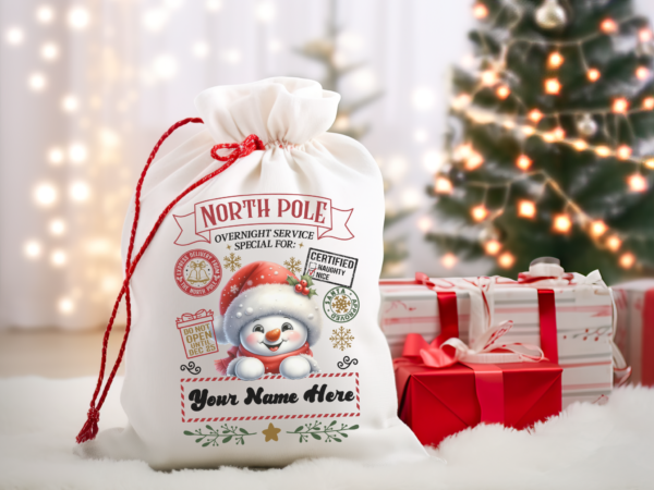 Personalized Santa Sack – North Pole Express Delivery Bag for Christmas Gifts - Snowman - Image 7