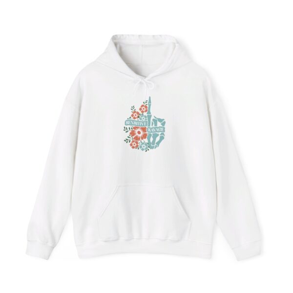 "Sensitive Savage" Hoodie – Skeleton Hand & Floral Middle Finger Design - Image 14