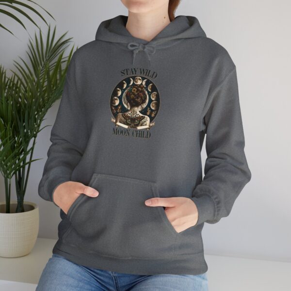 "Stay Wild, Moon Child" Hoodie – Woman, Flowers & Moon Phases Design - Image 5