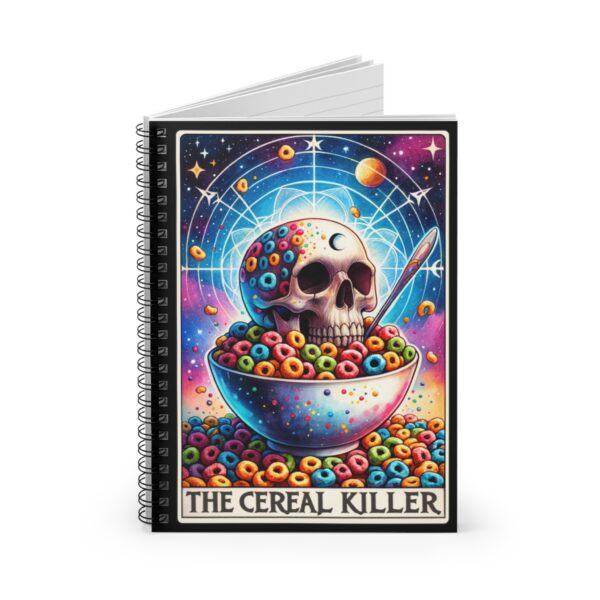 The Cereal Killer Notebook – Skull on Bowl of Colorful Cereal Spiral Journal - Image 3