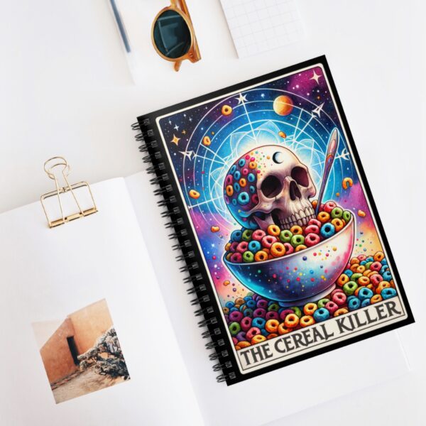 The Cereal Killer Notebook – Skull on Bowl of Colorful Cereal Spiral Journal - Image 5