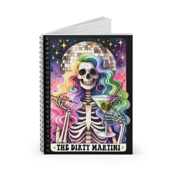 The Dirty Martini Skeleton Notebook – Rainbow Hair Skeleton with Disco Ball Spiral Journal - Image 3