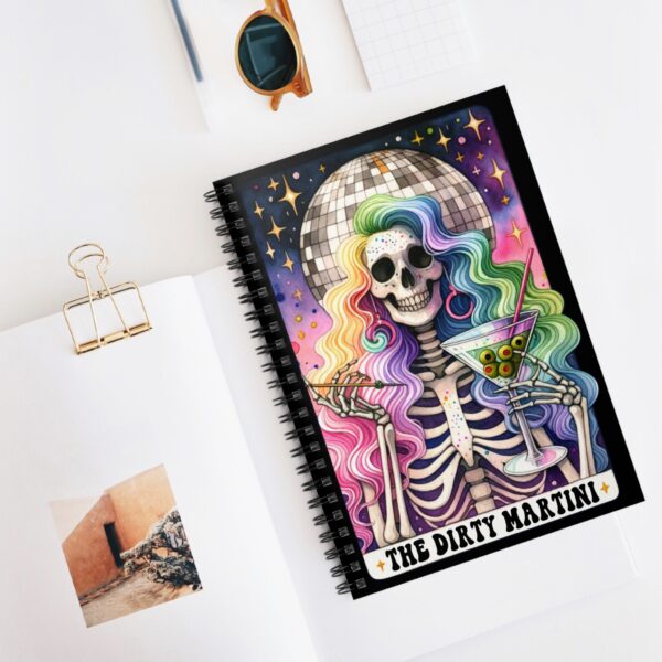 The Dirty Martini Skeleton Notebook – Rainbow Hair Skeleton with Disco Ball Spiral Journal - Image 5