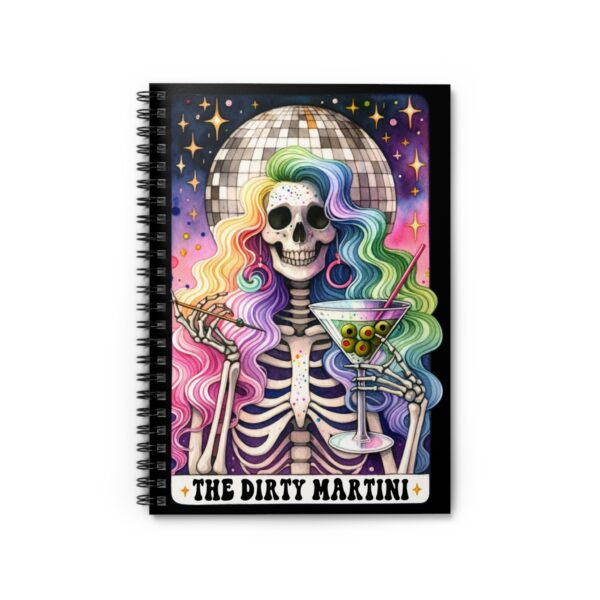 The Dirty Martini Skeleton Notebook – Rainbow Hair Skeleton with Disco Ball Spiral Journal - Image 2