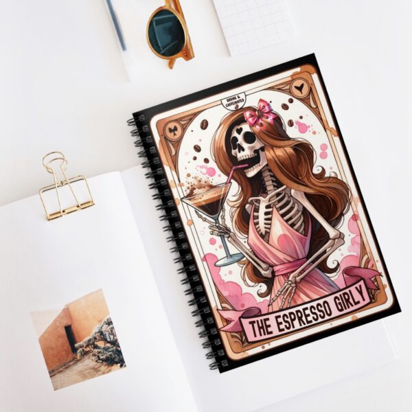 The Espresso Girly Skeleton Notebook – Pink Dress Skeleton with Martini Spiral Journal - Image 5