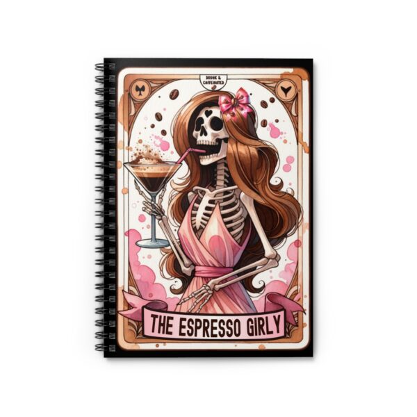 The Espresso Girly Skeleton Notebook – Pink Dress Skeleton with Martini Spiral Journal - Image 2