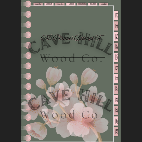 2025 Hyperlinked Digital Floral Planner: Dark Green with Pink Flowers | Weekly, Monthly, Budget Sheets & Vision Board - Image 3