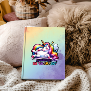 Rainbow Tie-Dye Hardcover Journal with Unicorn Design – “Apparently, I’m ‘Dramatic'” Matte Notebook