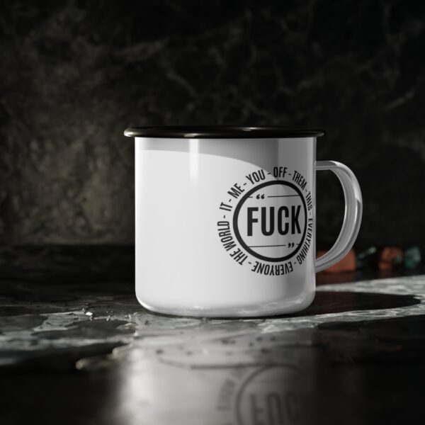 Versatile "Fck" Enamel Coffee Mug – 12oz Black Rim Mug with All the Creative Uses of Fck - Image 4