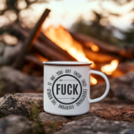 Versatile “Fck” Enamel Coffee Mug – 12oz Black Rim Mug with All the Creative Uses of Fck