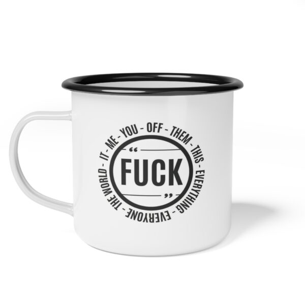 Versatile "Fck" Enamel Coffee Mug – 12oz Black Rim Mug with All the Creative Uses of Fck - Image 2