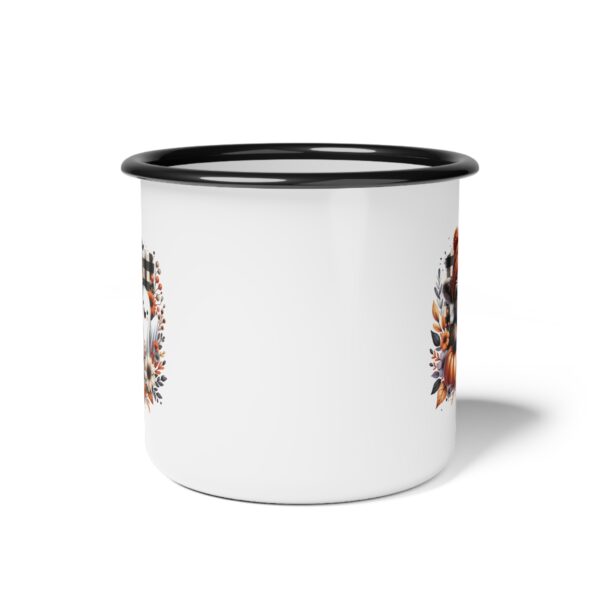 Adorable Highland Cow Fall Enamel Coffee Mug – 12oz Black Rim Mug with Pumpkins and Cute Ghost - Image 3