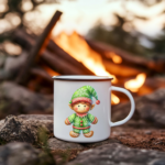 Boy Elf Nice List Enamel Coffee Mug – 12oz Black Rim Mug with Festive Boy Elf Design