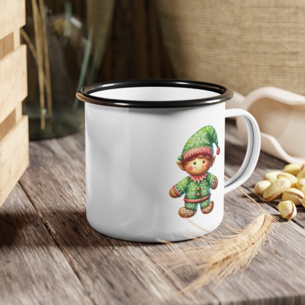 Boy Elf Nice List Enamel Coffee Mug – 12oz Black Rim Mug with Festive Boy Elf Design - Image 6