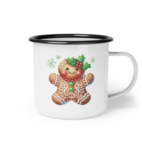 Boy Gingerbread Man Nice List Enamel Coffee Mug – 12oz Black Rim Mug with Festive Gingerbread Design - Image 2