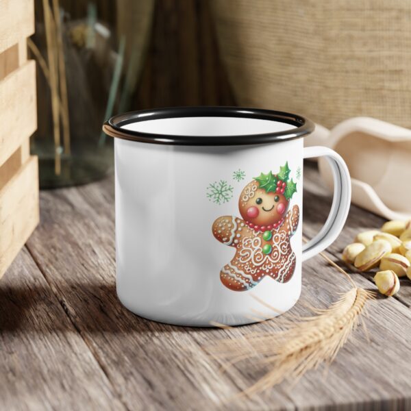 Boy Gingerbread Man Nice List Enamel Coffee Mug – 12oz Black Rim Mug with Festive Gingerbread Design - Image 6