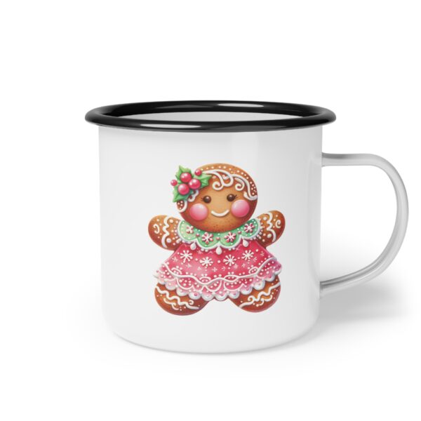 Girl Gingerbread Man Nice List Enamel Coffee Mug – 12oz Black Rim Mug with Festive Gingerbread Design - Image 2