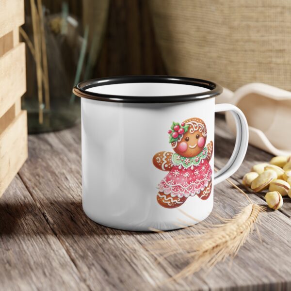 Girl Gingerbread Man Nice List Enamel Coffee Mug – 12oz Black Rim Mug with Festive Gingerbread Design - Image 6