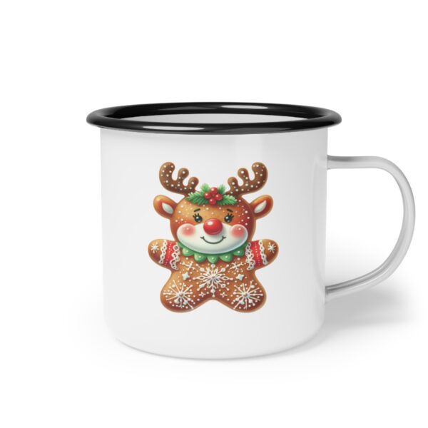 Personalized Reindeer Nice List Enamel Coffee Mug – 12oz Black Rim Mug with Vintage Reindeer Design - Image 2