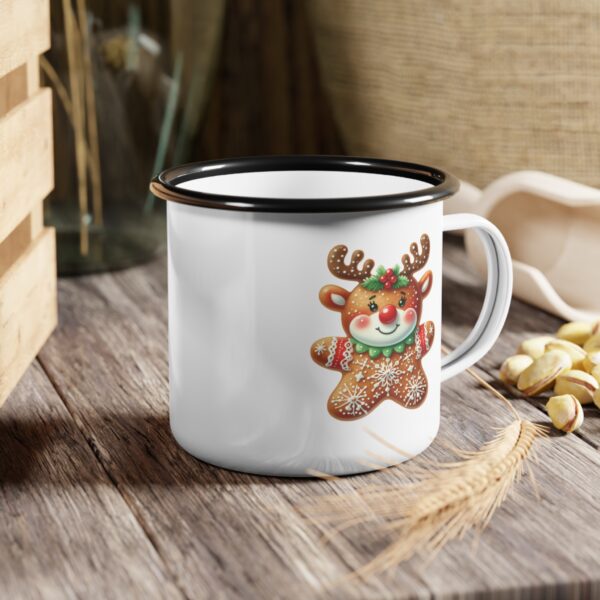 Personalized Reindeer Nice List Enamel Coffee Mug – 12oz Black Rim Mug with Vintage Reindeer Design - Image 5