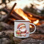 Santa Nice List Enamel Coffee Mug – 12oz Black Rim Mug with Vintage Santa Design