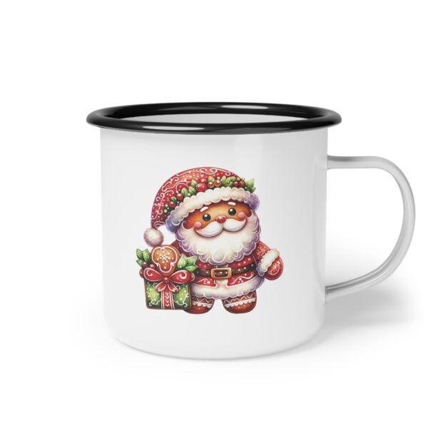 Santa Nice List Enamel Coffee Mug – 12oz Black Rim Mug with Vintage Santa Design - Image 2