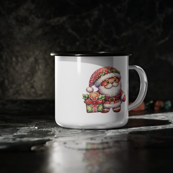 Santa Nice List Enamel Coffee Mug – 12oz Black Rim Mug with Vintage Santa Design - Image 5