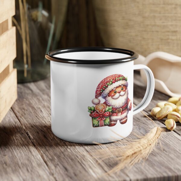 Santa Nice List Enamel Coffee Mug – 12oz Black Rim Mug with Vintage Santa Design - Image 6